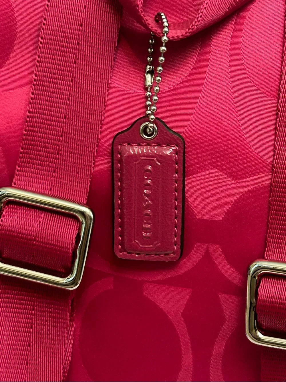 Coach Hot Pink‎ Signature Nylon Double C Drawstring Backpack